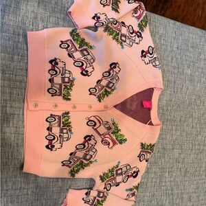 QUEEN OF SPARKLES Pink Cardigan with Car Pattern